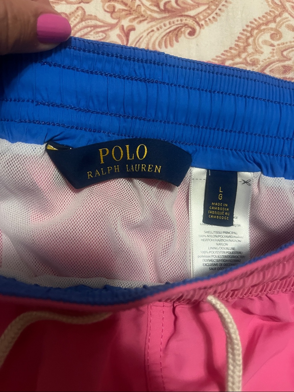 Ralph Lauren Pink Drawstring men's swim trunks - Picture 3 of 4